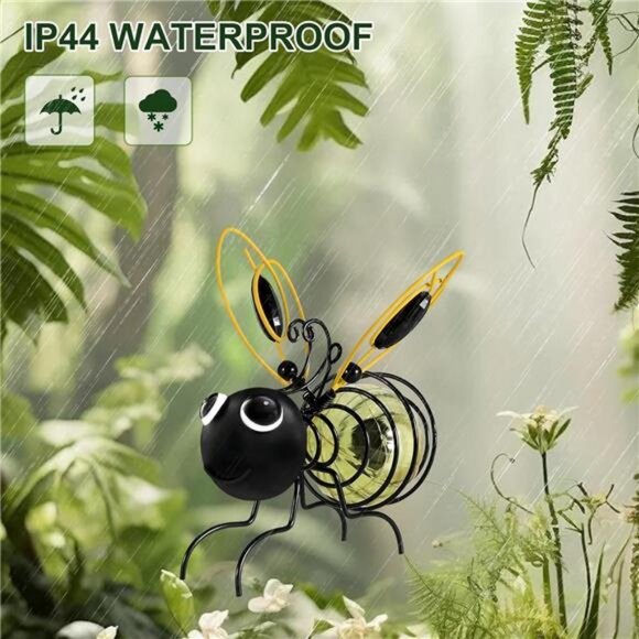 Hanging Bee Solar Light Decor for Outside Glowing Metal Bee with Spring Figurine - Picture 3 of 7